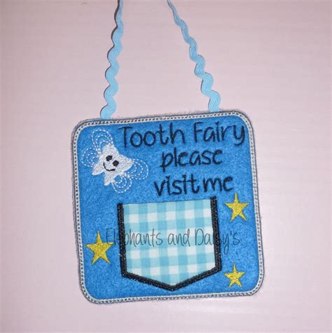 Tooth Fairy Square Door Hanger Embroidery Design File Etsy Tooth