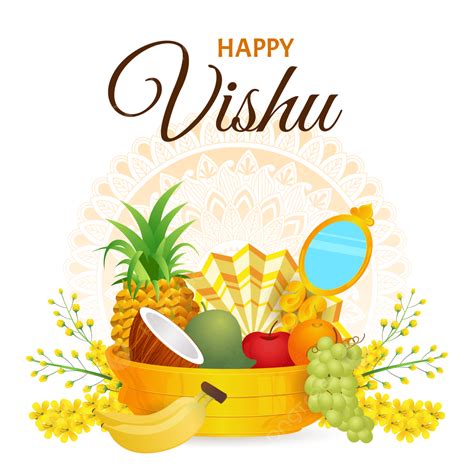 Feliz Festival De Vishu Kerala Con Kani Flor Frutas Y Verduras En Un