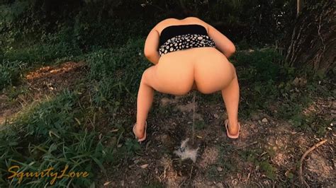 Girl Without Panties Pisses Outside In The Woods Very Long Peeing