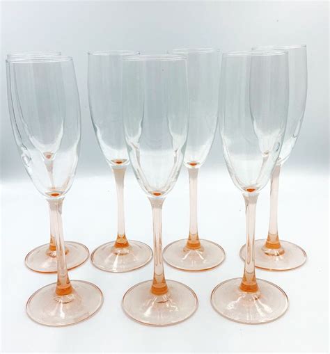 Set Of 7 Vintage Luminarc Blush Pink Champagne Flutes Etsy Glass Champagne Flutes Pink