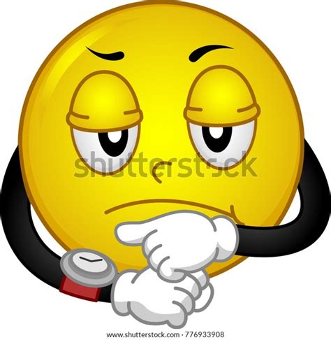 Illustration Annoyed Smiley Mascot Pointing Wrist Stock Vector Royalty