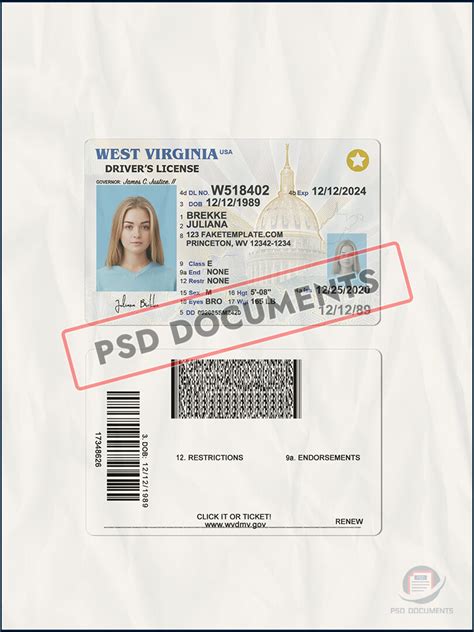 West Virginia Driver License New Template Psd Documents