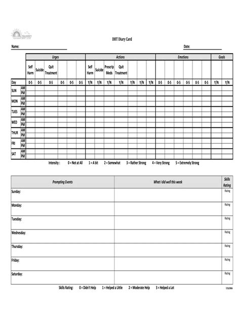 Diary Cards Dbt Fill Out And Sign Printable Pdf Template