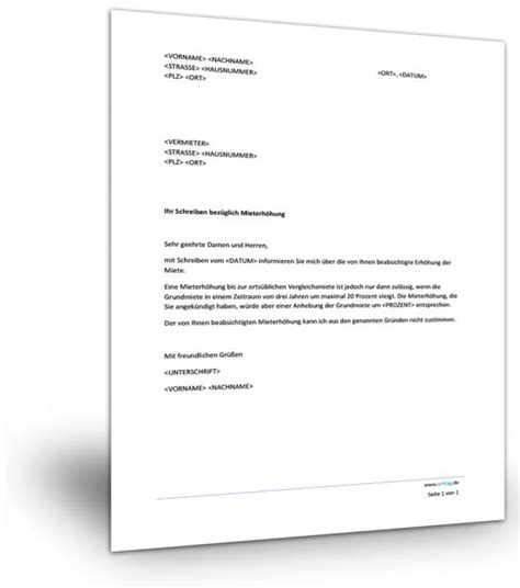 Diese ist als eine ernste vorstufe zu einer verhaltensbedingten kündigung anzusehen. Widerspruch Mieterhöhung Muster