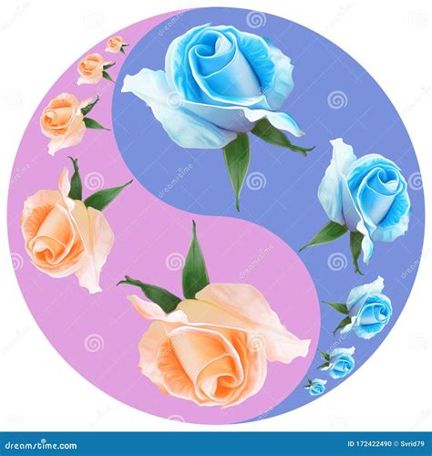 Floral Symbol Yin Yang Rose Flower Geometric Pattern Of Yin Yang