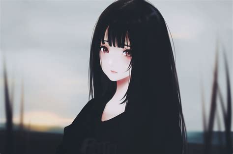 Download 2560x1700 Anime Girl Black Hair Sad Expression Semi Realistic Wallpapers For