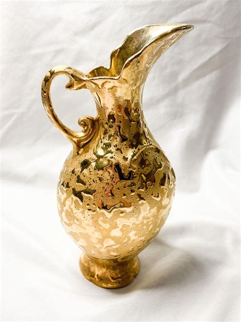 Dixon Art Studios Weeping Gold Pitcher Vase Vintage Weeping Etsy
