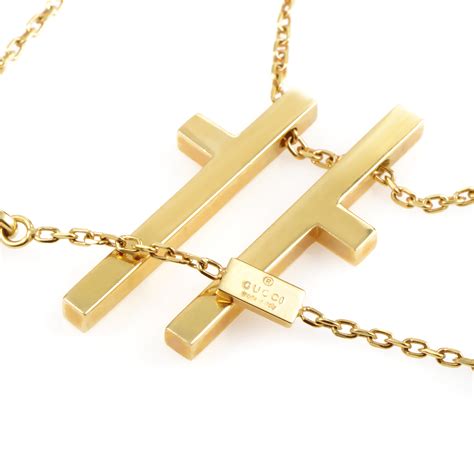 Gucci Womens 18k Yellow Gold Cross Pendant Necklace