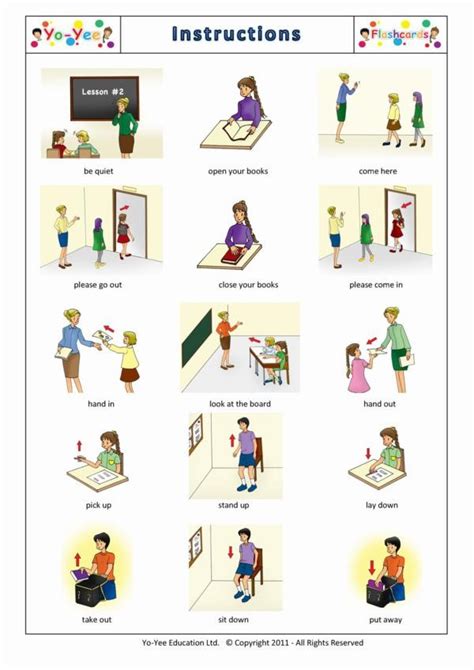 Classroom Instruction And Commands Flashcards For Kids