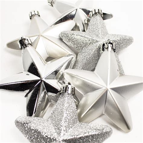 Pack Of 6 X 75mm Mixed Finish Shatterproof Star Hanging Decorations
