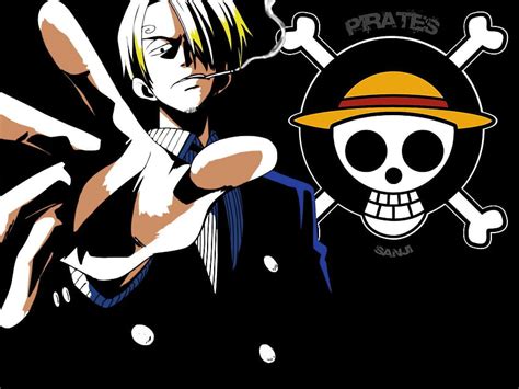 Ilustrasi Tengkorak Hitam Putih One Piece Anime Sanji Zoro X Sanji