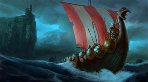 Viking Art Wallpaper ~ Warrior Digital Art Vikings Longships Storm