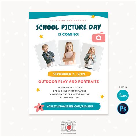 School Picture Day Template For Canva And Photoshop Strawberry Kit
