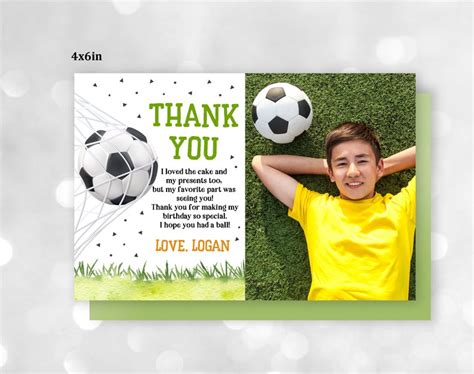 Soccer Birthday Thank You Card Soccer Party Thank You Note Etsy