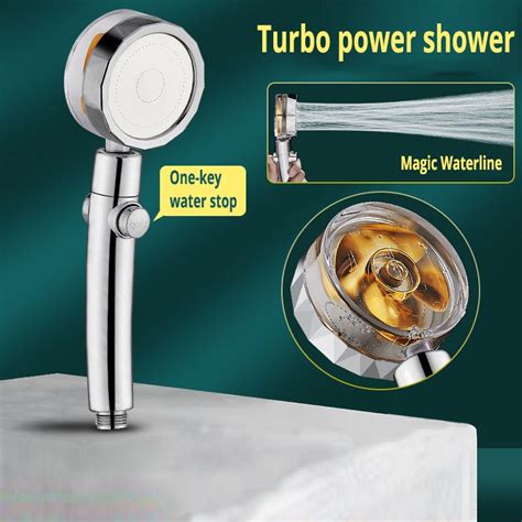 Rainfall Turbo Fan Shower Head Rotating High Pressure Water Saving Handheld Shower