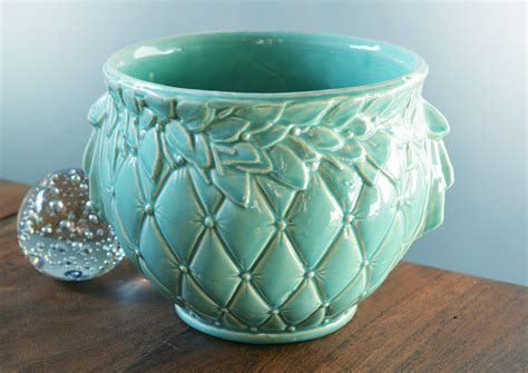 Vintage Mccoy Planter Jardiniere Aqua or Turquoise Quilted - Etsy