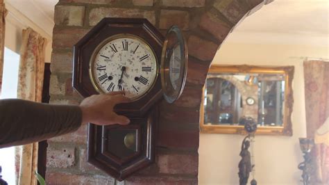 Antique American Ansonia Oak Case Striking Wall Clock Youtube