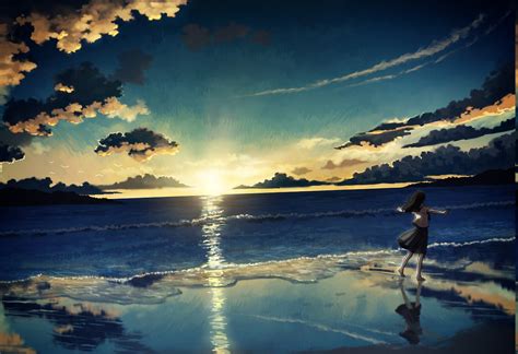 Wallpaper Sinar Matahari Pemandangan Matahari Terbenam Laut Gadis
