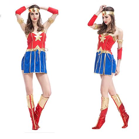 Adult Fancy Marvel Comics Supergirl Costume Cosplay Wonder Woman Superhero Dress For Girl