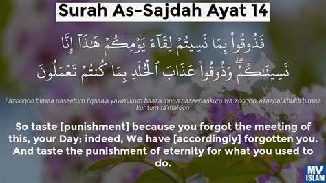 Surah Sajdah Ayat 14 32 14 Quran With Tafsir My Islam