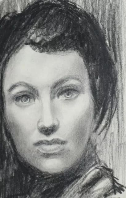 Vintage Pencil Drawing Realist Woman Portrait Picclick