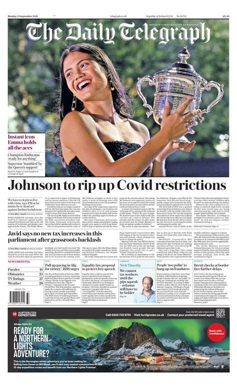 Daily Telegraph Front Page 13th Of September 2021 Tomorrow S Papers Today