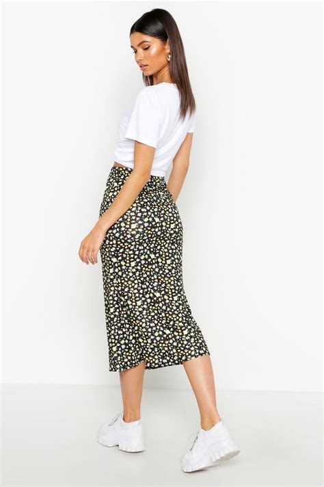 Ditsy Floral Fit And Flare Midi Skirt Midi Flare Skirt Thrifted