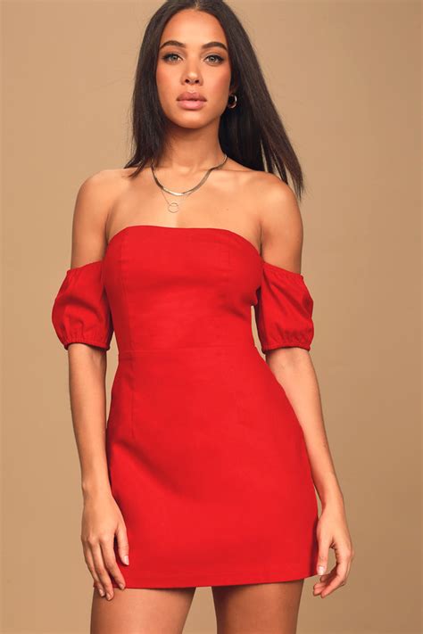 Cute Red Dress Off The Shoulder Dress Mini Dress Lulus