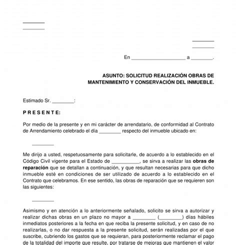 Solicitud Al Arrendador Para Realizar Obras De Mantenimiento Y