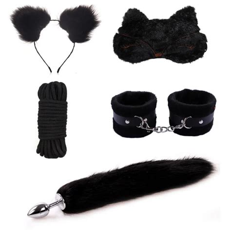 ♀exotic Sexy Accessories Bdsm Plush Handcuffs Blindfold Anal Tail Plug