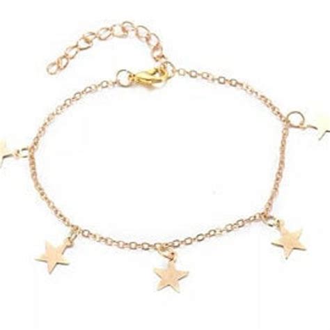 Gold Plated Star Chain Dainty Charm Anklet Dangling Stars Etsy