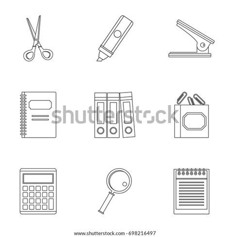 Office Stuff Icon Set Outline Style Stock Vector Royalty Free