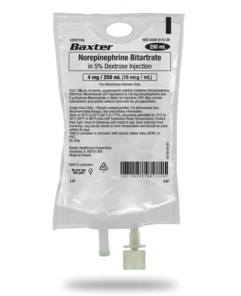Baxter Premix Norepinephrine Bitartrate In 5 Dextrose Injection