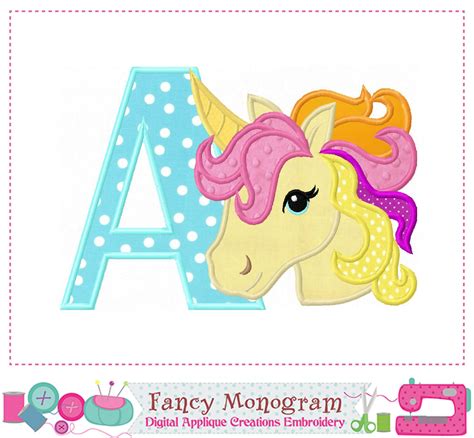Rainbow Unicorn Letters Applique Alphabet Embroidery Etsy