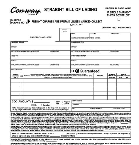 Trucking Bill Of Lading Template Hq Printable Documents