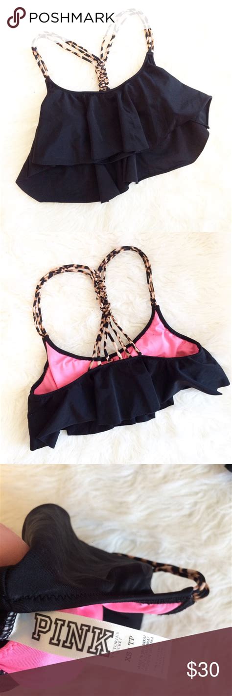 Pink Victorias Secret Ruffle Bikini Leopard Black Ruffle Bikini Top