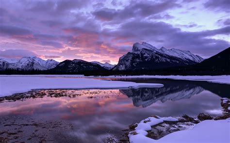 Canada Alberta Banff National Park Mountains Lake Sky Clouds