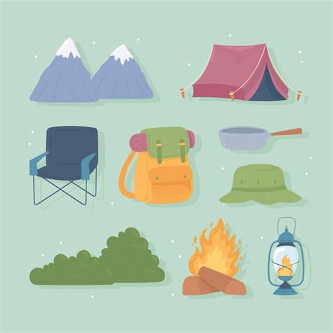 Conjunto De Camping Vector Premium