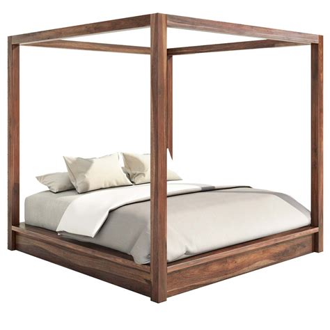 Hampshire Rustic Solid Wood California King Size Platform Canopy Bed In