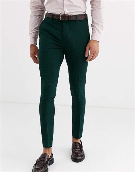 Asos Design Wedding Super Skinny Suit Pants In Forest Green Micro
