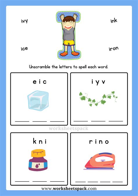 Free Alphabet Spelling Worksheet Letter I Words For Kindergarten