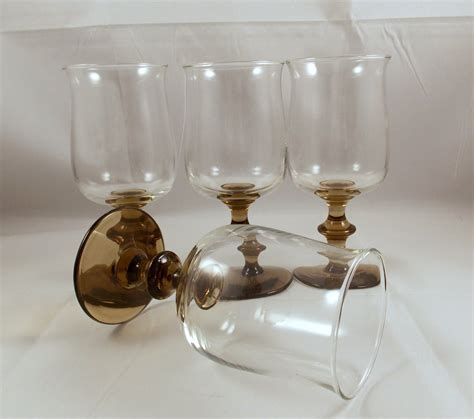 Vintage Libbey Glassware Wine Glasses Tulip Brown Wafer Stem
