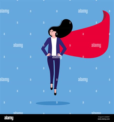 Successful Woman Leader Business Woman In Suit And Red Cape With Lead Flat Style Design Vector