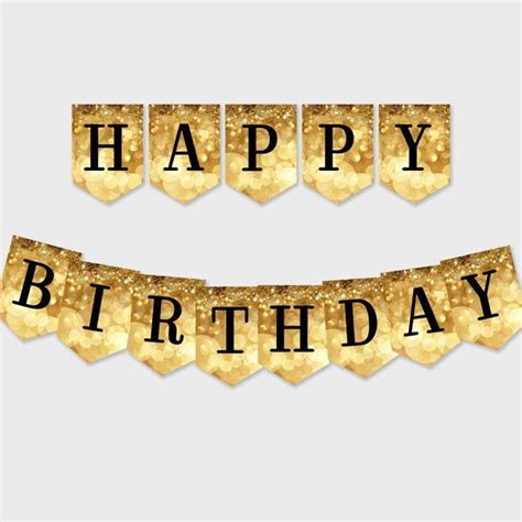 Happy Birthday Banner With Gold Sparkles And Black Letters On It In