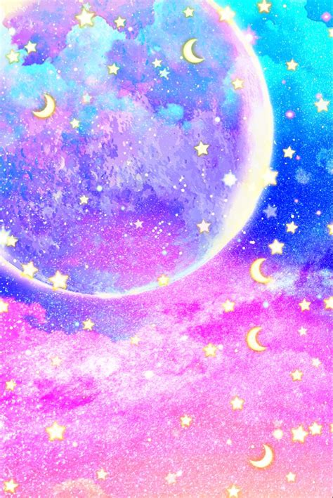 Aesthetic Sky Moon And Stars Wallpaper Pink Tumblr