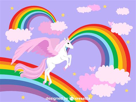 Winged Unicorn And Rainbow Vector Free Download Creazilla