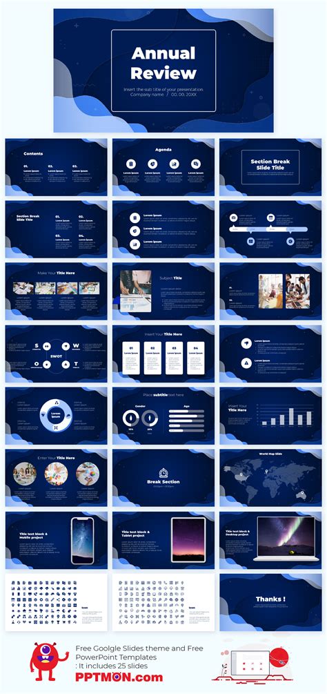Annual Review Free Presentation Design For Google Slides Theme And Powerpoint Template Features