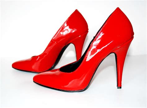 Vintage 80s Red Patent Leather Pin Up High Heels Pumps Uk6 Etsy