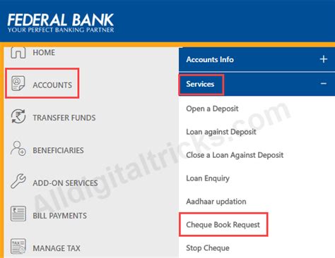 Request Federal Bank Cheque Book Online And By Sms Alldigitaltricks