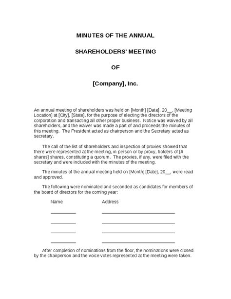 corporate meeting minutes template  printable documents